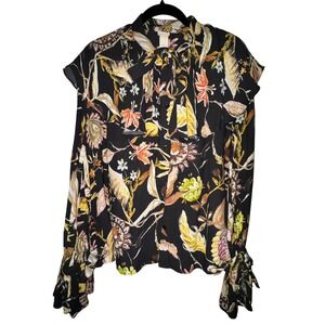 Floral Print‎ Long Sleeve Boho Blouse Large Ruffled Victorian Whimsigoth Western